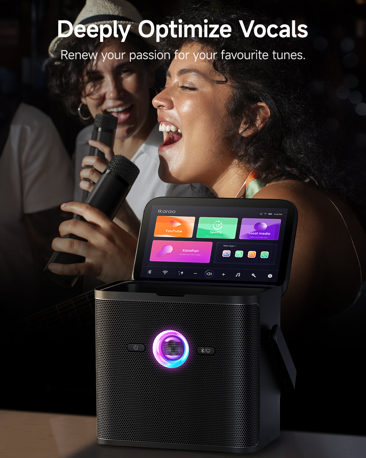 Ikarao karaoke machine with deep vocal optimization, enhancing your favorite tunes and delivering a superior singing experience.