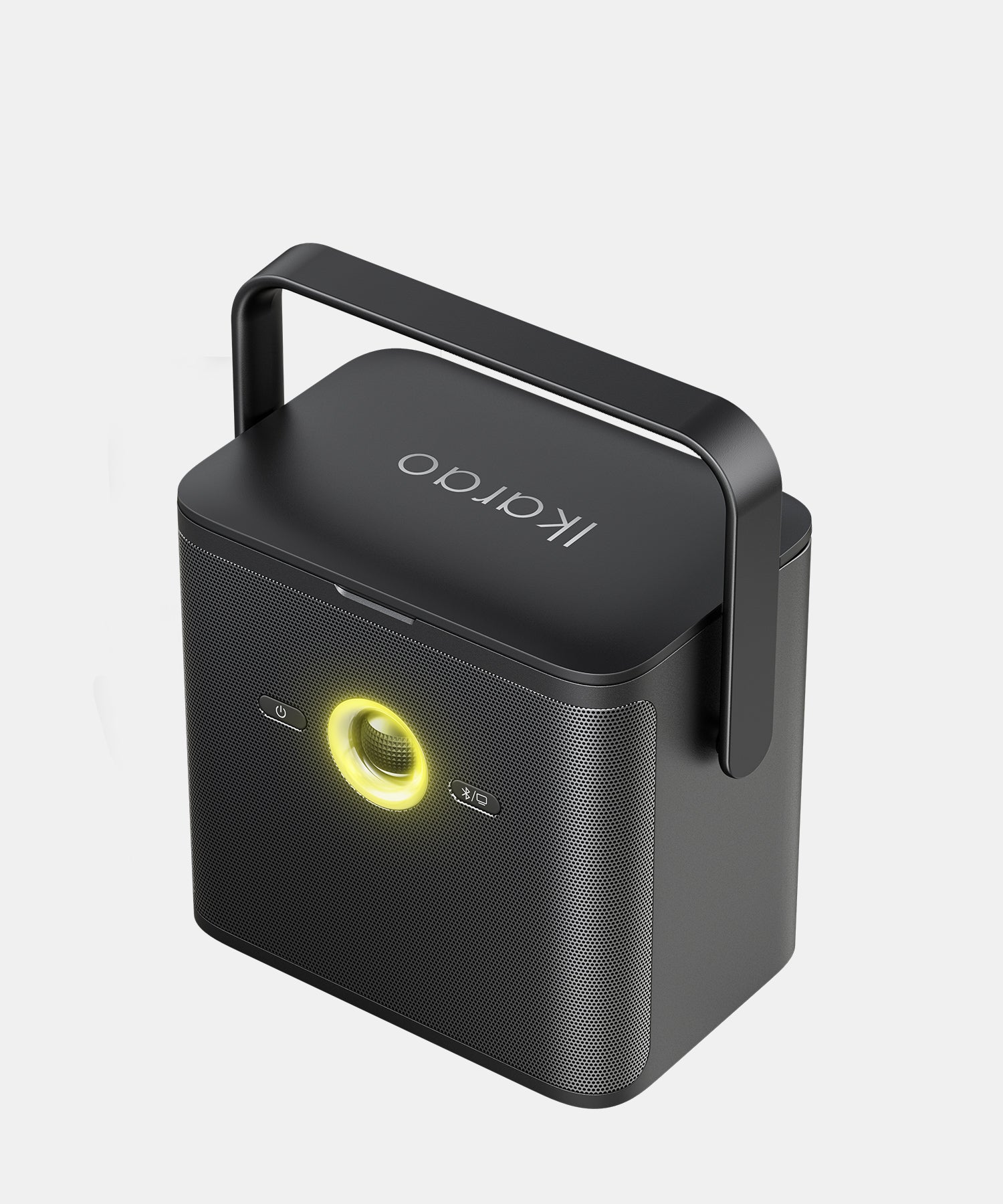 Ikarao Shell S3 karaoke machine with built-in on-screen microphone, lightweight design with handle, and handheld portability for easy karaoke fun.