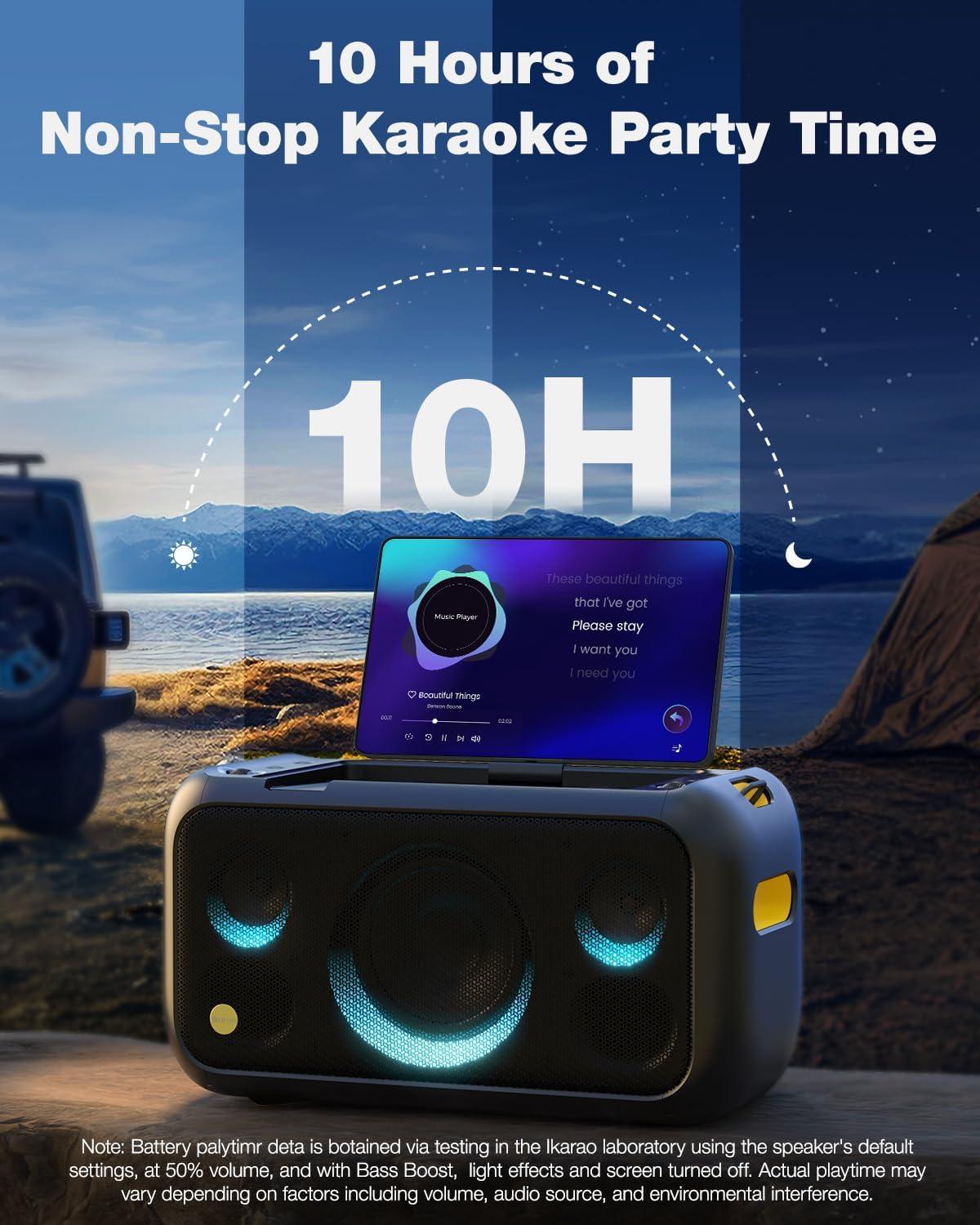 Enjoy our karaoke machine that offers 10 hours of non-stop karaoke party time, perfect for keeping the fun going at your gatherings and celebrations!