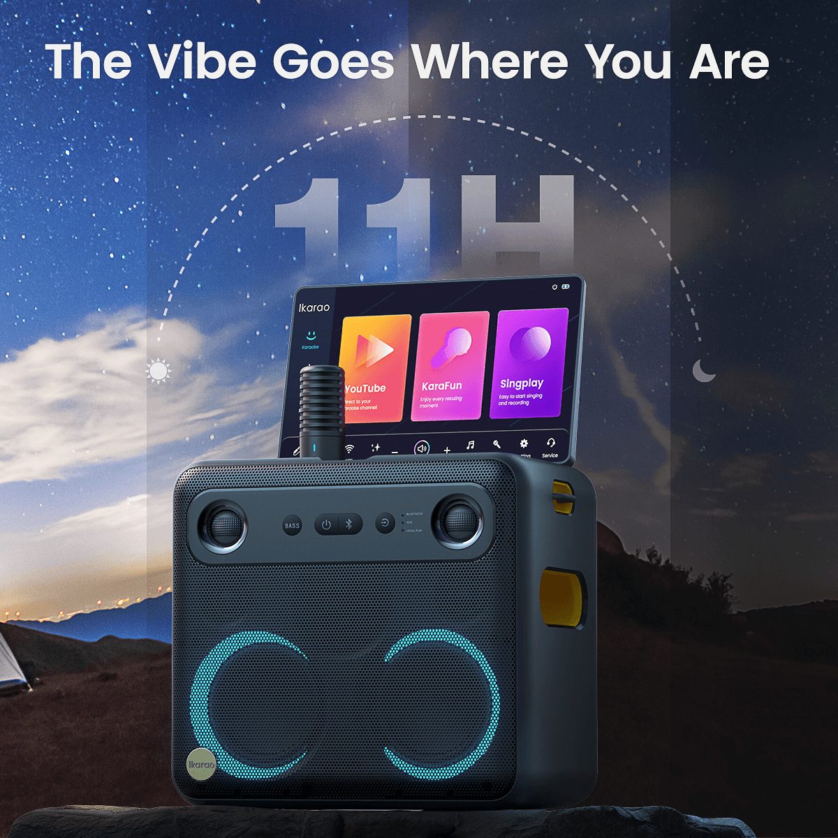 Enjoy the ultimate karaoke machine that provides 11 hours of non-stop party time! Perfect for any gathering, take the karaoke vibe wherever you go!