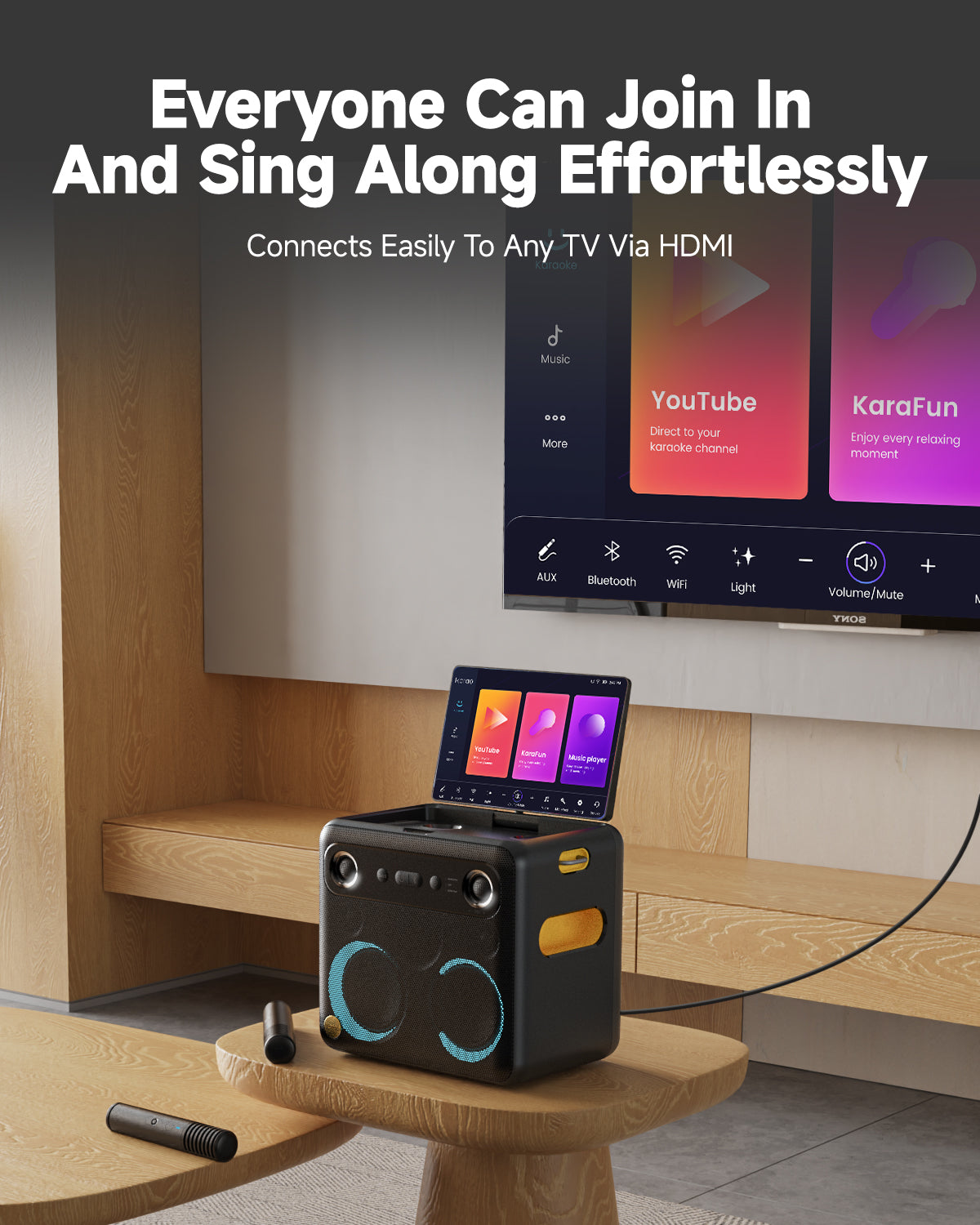 Make karaoke fun for everyone! Easily connect to any TV via HDMI for effortless singing along. Enjoy music and create memorable moments with friends and family!