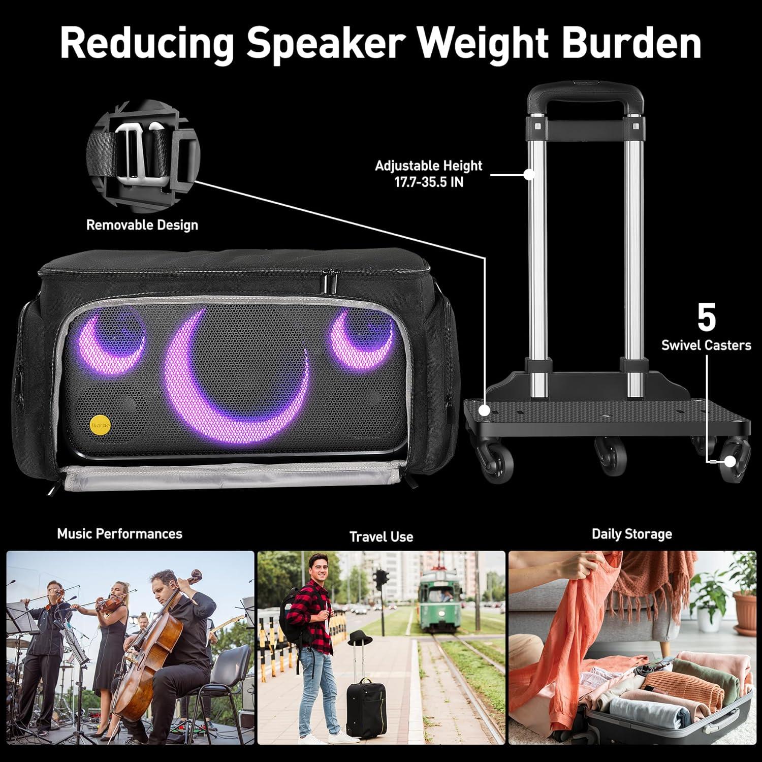 Ikarao Rolling Speaker Bag with 10mm Thick Padding and Folding Hand Truck - Ikarao