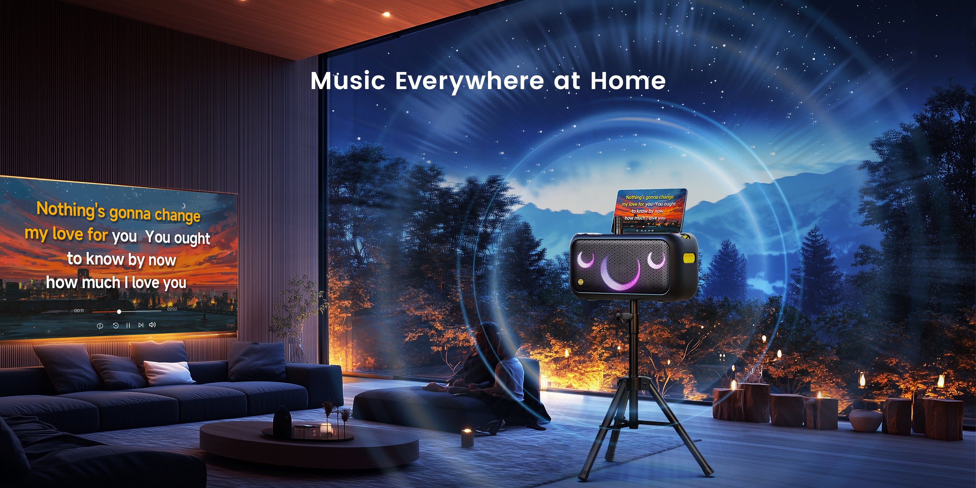 Ikarao Break X1 karaoke machine for adults and family with HDMI connection, delivering music everywhere at home for unforgettable karaoke moments.